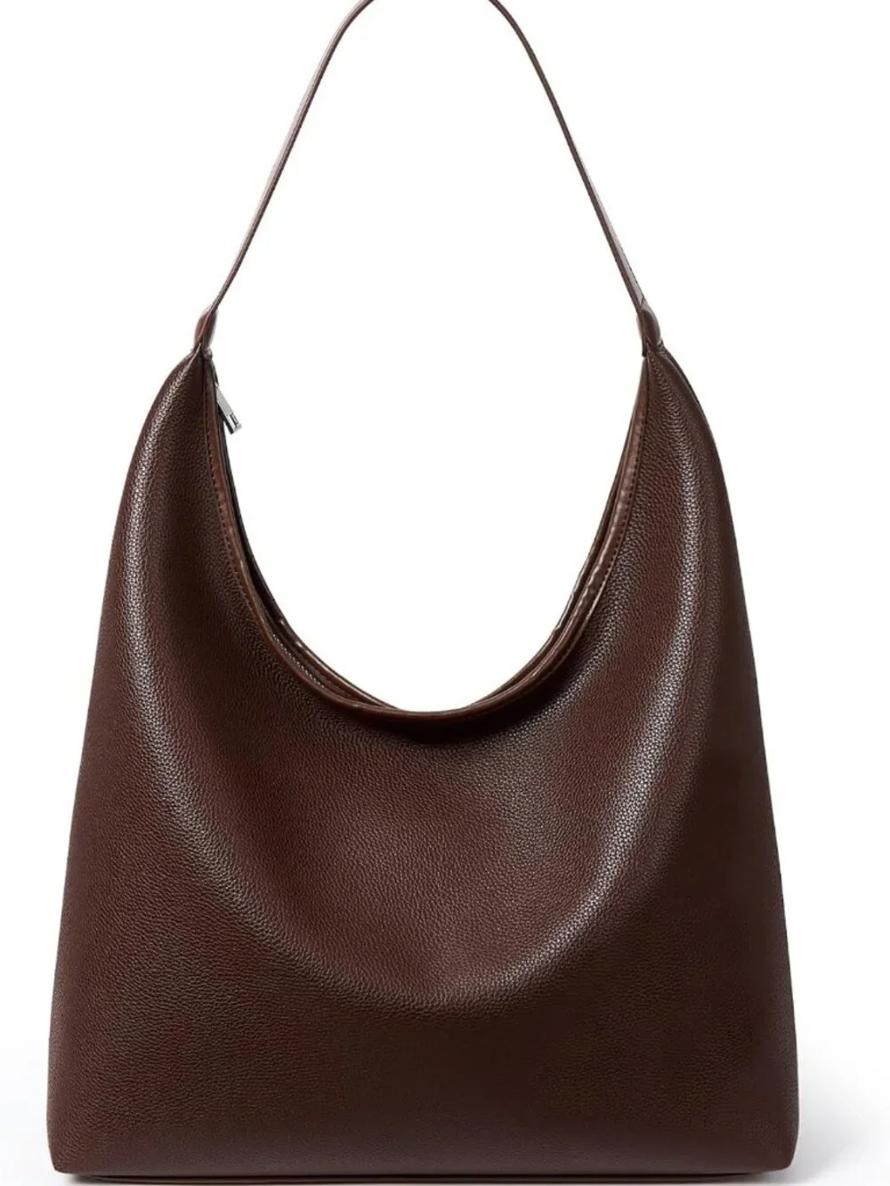 Spacious Vegan Leather Hobo Bag, Soft Shoulder Tote with Zipper & Pockets, Fits